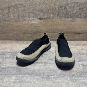 Simple Vintage Tan Leather Trimmed Slip On Shoes Women's Size 10